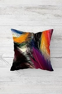 Pelangi Renkli Kuş Tüyü Desen Çift Tarafı Baskılı Gizli Fermuarlı Yastık Kılıfı Kırlent Koltuk Yastık Kılıfı, Siyah-Mor-Turuncu 45 X 45 ürün görseli 1
