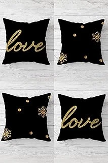 Pelangi Gold Love Kar Tanesi Desenli Gizli Fermuarlı Kırlent Kılıfı Koltuk Yastık Kılıfı Takım(4Adet), Gold-Siyah 45 X 45 ürün görseli 1