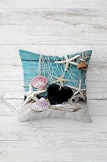 Pelangi Deniz Yıldızı Denzili Çift Tarafı Baskılı Gizli Fermuarlı Yastık Kılıfı Kırlent Koltuk Yastık Kılıfı, Mavi-Beyaz 45 X 45 ürün görseli 1