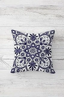 Pelangi Koyu Çini Desenli Çift Tarafı Baskılı Gizli Fermuarlı Yastık Kılıfı Kırlent Koltuk Yastık Kılıfı, Beyaz-Koyu Lacivert 45 X 45 ürün görseli 1