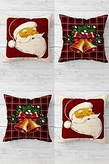 Pelangi Christmas Noel Baba Zil Temalı Gizli Fermuarlı Kırlent Kılıfı Koltuk Yastık Kılıfı Takım(4Adet), Beyaz Siyah 43 X 43 ürün görseli 1