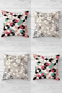 Pelangi Geometrik Balpeteği Desenli Gizli Fermuarlı Kırlent Kılıfı Koltuk Yastık Kılıfı Takım(4Adet), Pembe-Gri 45 X 45 ürün görseli 1