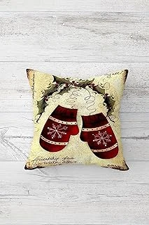 Pelangi Noel Yılbaşı Eldiven Çift Tarafı Baskılı Gizli Fermuarlı Yastık Kılıfı Kırlent Koltuk Yastık Kılıfı, Bej-Bordo 45 X 45 ürün görseli 1