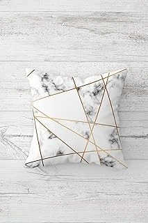 Pelangi Gold Çizgi Detay Mermer Desen Çift Tarafı Baskı Fermuarlı Yastık Kılıfı Kırlent Koltuk Yastık Kılıfı, Beyaz-Bronz 45 X 45, 24691243645451 ürün görseli 1