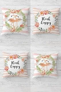 Pelangi Filamingo Think Happy Mesaj Gizli Fermuarlı Kırlent Kılıfı Koltuk Yastık Kılıfı Takım(4Adet), Somon-Beyaz 45 X 45 ürün görseli 1