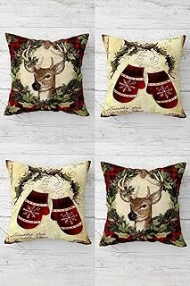 Pelangi Geyik Kokina Çiçek Ekose Yılbaşı Christmas Gizli Fermuarlı Kırlent Kılıfı Yastık Kılıfı Takım(4Adet), Bej-Yeşil-Bordo 43 X 43 ürün görseli 1