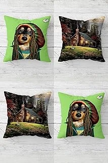 Pelangi Ormandaki Kulübe Hipstar Köpekcik Gizli Fermuar Kırlent Kılıfı Koltuk Yastık Kılıfı Takım(4Adet), Yeşil - Kahve 45 X 45 ürün görseli 1