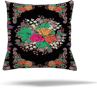 Pelangi Renkli Çiçek Desenli Çiçekli Gizli Fermuarlı Yastık Kılıfı Kırlent Kılıfı Koltuk Yastık Kılıfı, Siyah-Pembe 45 X 45 ürün görseli 1