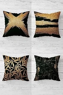 Pelangi Gold Şeritli Geometrik Gizli Fermuarlı Kırlent Kılıfı Koltuk Yastık Kılıfı Takım(4Adet), Altın Sarı-Siyah 45 X 45 ürün görseli 1