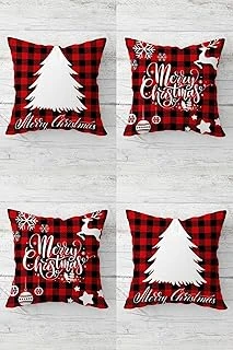 Pelangi Çam Ağacı Geyik Yılbaşı Christmas Noel Gizli Fermuarlı Kırlent Kılıfı Yastık Kılıfı Takım(4Adet), Ekose-Beyaz-Kırmızı 43 X 43 ürün görseli 1