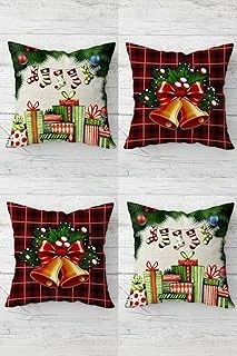 Pelangi Christmas Zil Hediye Yılbaşı Ağacı Gizli Fermuarlı Kırlent Kılıfı Koltuk Yastık Kılıfı Takım(4Adet), Yeşil-Kırmızı 43 X 43 ürün görseli 1
