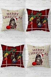 Pelangi Noel Ekoseli Yılbaşı Takım Gizli Fermuarlı Kırlent Kılıfı Koltuk Yastık Kılıfı Takım(4Adet), Kırmızı-Bej 43 X 43 ürün görseli 1