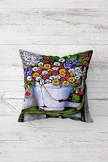 Pelangi Renkli Çiçekler Desenli Çift Tarafı Baskı Gizli Fermuarlı Yastık Kılıfı Kırlent Koltuk Yastık Kılıfı, Yeşil-Sarı-Pembe 45 X 45 ürün görseli 1
