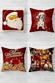 Pelangi Noel Baba Merry Christmas Evcil Gizli Fermuarlı Kırlent Kılıfı Yastık Kılıfı Takım(4Adet), Kırmızı-Gold-Beyaz 43 X 43 ürün görseli 1