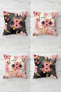 Pelangi Sakura Çiçekleri Suluboya Desen Gizli Fermuarlı Kırlent Kılıfı Koltuk Yastık Kılıfı Takım(4Adet), Pembe-Antrasit 45 X 45 ürün görseli 1