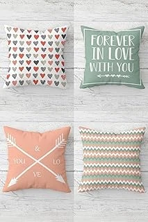 Pelangi Kalpli Forever In Love Sevgili Gizli Fermuarlı Kırlent Kılıfı Koltuk Yastık Kılıfı Takım(4Adet), Su Yeşili-Somon 43 X 43 ürün görseli 1