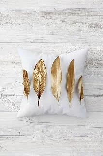 Pelangi Gold Yaprak Desenli Çift Tarafı Baskılı Gizli Fermuarlı Yastık Kılıfı Kırlent Koltuk Yastık Kılıfı, Beyaz-Varak 45 X 45 ürün görseli 1
