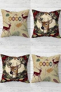 Pelangi Yılbaşı Geyik Noel Christmas Gizli Fermuarlı Kırlent Kılıfı Koltuk Yastık Kılıfı Takım(4Adet), Yavruağzı-Siyah 43 X 43 ürün görseli 1