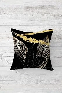 Pelangi Siyah Gold Yapraklı Çift Tarafı Baskılı Gizli Fermuarlı Yastık Kılıfı Kırlent Koltuk Yastık Kılıfı, Gold-Siyah 45 X 45 ürün görseli 1