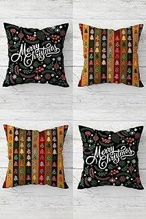 Pelangi Çam Ağacı Merry Christmas Yılbaşı Tema Gizli Fermuarlı Kırlent Kılıfı Yastık Kılıfı Takım 4Adet, Turuncu-Yeşil 43 X 43 ürün görseli 1
