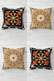 Pelangi Etnik Desenli Bohemian Gizli Fermuarlı Kırlent Kılıfı Koltuk Yastık Kılıfı Takım(4Adet), Turuncu-Kahve Bej 45 X 45 ürün görseli 1