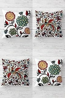 Pelangi Nakışlı Çiçek Kuş Desenli Etnik Gizli Fermuarlı Kırlent Kılıfı Koltuk Yastık Kılıfı Takım(4Adet), Kiremit 45 X 45 ürün görseli 1