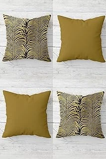 Pelangi Gold Yapraklar Desenli Gizli Fermuarlı Kırlent Kılıfı Koltuk Yastık Kılıfı Takım(4Adet), Gold-Yeşil 45 X 45 ürün görseli 1