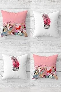 Pelangi Kuş Tüyü Çiçek Buketi Desen Gizli Fermuarlı Kırlent Kılıfı Koltuk Yastık Kılıfı Takım(4Adet), Pembe-Beyaz 45 X 45 ürün görseli 1