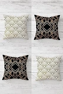 Pelangi Gold Geometrik Çizgili Kombin Gizli Fermuarlı Kırlent Kılıfı Koltuk Yastık Kılıfı Takım(4Adet), Gold-Siyah-Beyaz 45 X 45 ürün görseli 1