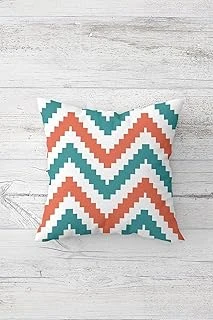 Pelangi Renkli Zigzag Desenli Çift Tarafı Baskılı Gizli Fermuarlı Yastık Kılıfı Kırlent Koltuk Yastık Kılıfı, Mavi-Nar Çiçeği 45 X 45 ürün görseli 1