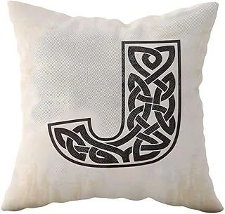 Pelangi J Harfi Bej Çift Tarafı Baskılı Gizli Fermuarlı Dekoratif Yastık Kılıfı Kırlent Kılıfı Yastık Kılıfı, Bej-Siyah 43 X 43 ürün görseli 1