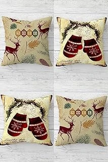 Pelangi Kokina Geyik Yılbaşı Eldiven Desen Gizli Fermuarlı Kırlent Kılıfı Koltuk Yastık Kılıfı Takım(4Adet), Kırmızı-Bej 43 X 43 ürün görseli 1