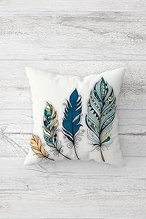 Pelangi Bohem Renkli Kuş Tüylü Çift Tarafı Baskı Gizli Fermuarlı Yastık Kılıfı Kırlent Koltuk Yastık Kılıfı, Beyaz-Mavi 45 X 45, 24691103945451 ürün görseli 1