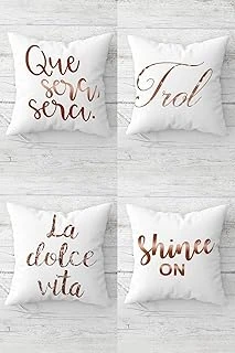 Pelangi La Dolce Vita Shine On Yazılı Gizli Fermuarlı Kırlent Kılıfı Koltuk Yastık Kılıfı Takım(4Adet), Beyaz-Rose Gold 45 X 45 ürün görseli 1