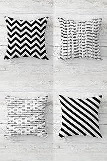 Pelangi Çizgili Zigzag Ok Desenli Gizli Fermuarlı Kırlent Kılıfı Koltuk Yastık Kılıfı Takım(4Adet), Siyah-Beyaz 45 X 45 ürün görseli 1