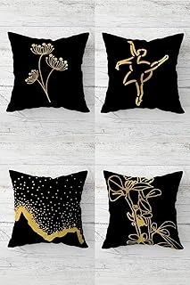 Pelangi Gold Çiçek Balerin Doğa Desen Gizli Fermuarlı Kırlent Kılıfı Koltuk Yastık Kılıfı Takım(4Adet), Siyah-Gold 43 X 43 ürün görseli 1