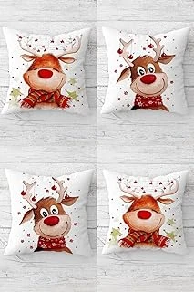 Pelangi Geyik Yılbaşı Noel Christmas Gizli Fermuarlı Kırlent Kılıfı Koltuk Yastık Kılıfı Takım(4Adet), Kırmızı-Beyaz-Yeşil 45 X 45 ürün görseli 1