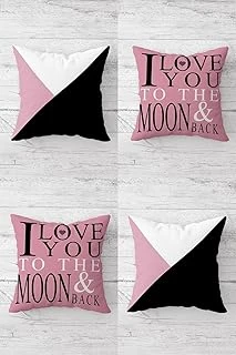 Pelangi I Love You To The Moon Gizli Fermuarlı Kırlent Kılıfı Koltuk Yastık Kılıfı Takım(4Adet), Pembe 45 X 45 ürün görseli 1