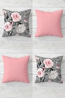 Pelangi Gül Buketi Desenli Düz Kırlent Gizli Fermuarlı Kırlent Kılıfı Koltuk Yastık Kılıfı Takım(4Adet), Gri-Pembe 45 X 45 ürün görseli 1