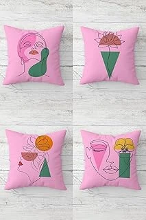 Pelangi Line Yüz Çiçek Desenli Gizli Fermuarlı Kırlent Kılıfı Koltuk Yastık Kılıfı Takım(4Adet), Pembe-Yeşil 45 X 45 ürün görseli 1
