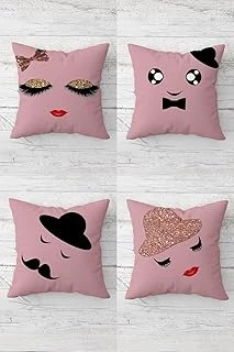 Pelangi Emoji Temalı Pembe Gizli Fermuarlı Kırlent Kılıfı Koltuk Yastık Kılıfı Takım(4Adet), Pembe-Siyah 45 X 45 ürün görseli 1