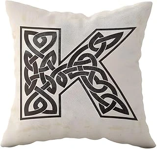 Pelangi K Harfi Bej Çift Tarafı Baskılı Gizli Fermuarlı Dekoratif Yastık Kılıfı Kırlent Kılıfı Yastık Kılıfı, Açıkbej-Siyah 43 X 43 ürün görseli 1