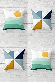 Pelangi Güneş Geometrik Renk Bloklu Gizli Fermuarlı Kırlent Kılıfı Koltuk Yastık Kılıfı Takım(4Adet), Yeşil-Sarı 45 X 45 ürün görseli 1