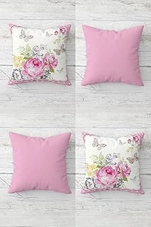 Pelangi Gül Buketi Gizli Fermuarlı Kırlent Kılıfı Koltuk Yastık Kılıfı Takım(4Adet), Pembe-Beyaz 45 X 45 ürün görseli 1