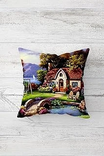 Pelangi Kırsal Manzara Çift Tarafı Baskılı Gizli Fermuarlı Yastık Kılıfı Kırlent Koltuk Yastık Kılıfı, Mavi-Yeşil-Kahve 45 X 45, 2469195145451 ürün görseli 1