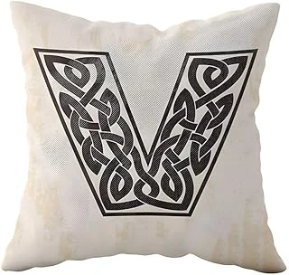 Pelangi V Harfi Bej Çift Tarafı Baskılı Gizli Fermuarlı Dekoratif Yastık Kılıfı Kırlent Kılıfı Yastık Kılıfı, Fildişi-Siyah 43 X 43 ürün görseli 1