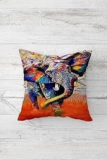 Pelangi Renkli Fil Desenli Çift Tarafı Baskılı Gizli Fermuarlı Yastık Kılıfı Kırlent Koltuk Yastık Kılıfı, Turuncu-Mavi 45 X 45, 24691209345451 ürün görseli 1