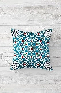 Pelangi Kırmızı Çini Desenli Çift Tarafı Baskılı Gizli Fermuarlı Dekoratif Kırlent Koltuk Yastık Kılıfı, Turkuaz-Kırmızı 45 X 45, 24691122945451 ürün görseli 1