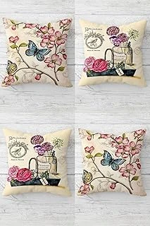 Pelangi Çiçekler Desenli Gizli Fermuarlı Kırlent Kılıfı Koltuk Yastık Kılıfı Takım(4Adet), Pembe-Somon 45 X 45 ürün görseli 1