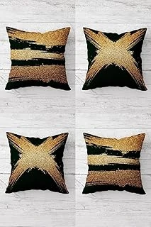 Pelangi Gold Şeritli Geometrik Gizli Fermuarlı Kırlent Kılıfı Koltuk Yastık Kılıfı Takım(4Adet), Altın-Siyah 45 X 45 ürün görseli 1